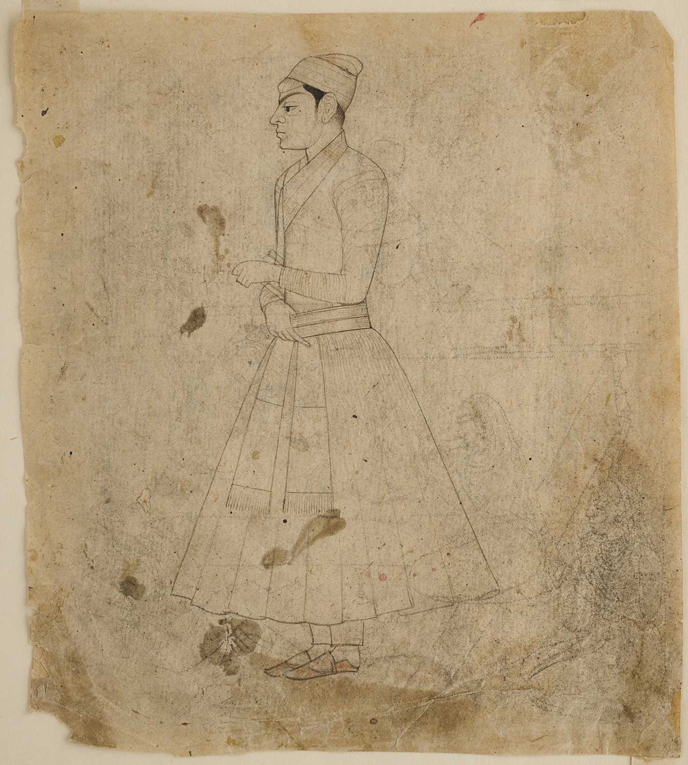 Lot 22 - A DRAWING OF A MALE COURTIER, NORTH INDIA, 19TH CENTURY