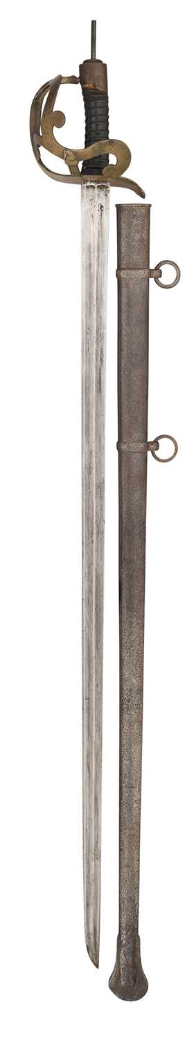 Lot 534 - A COMPOSITE FRENCH REVOLUTIONARY PERIOD HEAVY CAVALRY OFFICER’S SWORD, THE HILT LATE 18TH CENTURY