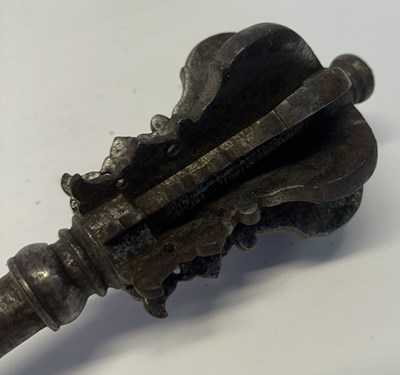 Lot 15 - AN INDIAN MACE (GURZ) WITH HILT OF FIRANGI FORM, 17TH CENTURY