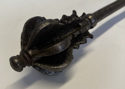Lot 15 - AN INDIAN MACE (GURZ) WITH HILT OF FIRANGI FORM, 17TH CENTURY