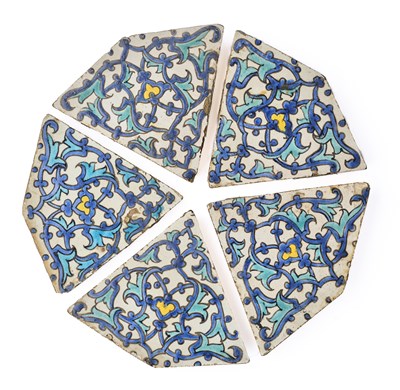 Lot 100 - FIVE CUERDA SECA TILES, PERSIA, 18TH/19TH CENTURY
