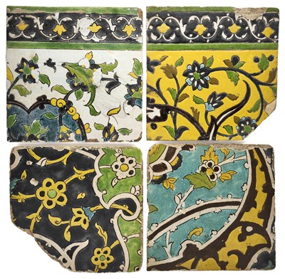 Lot 103 - FOUR SAFAVID CUERDA SECA TILES, PERSIA, 17TH CENTURY