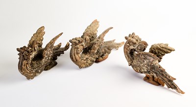 Lot 224 - THREE CARVED AND PAINTED WOOD FIGURES OF MYTHICAL BIRDS, TAMIL NADU, SOUTH INDIA, 19TH CENTURY