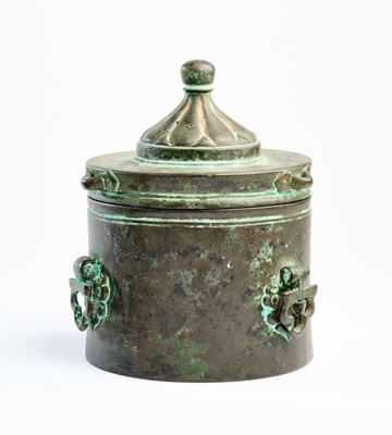 Lot 79 - A KHORASAN BRONZE INKWELL, EASTERN PERSIA, CIRCA 13TH CENTURY