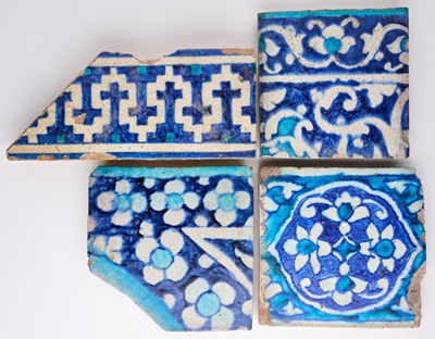 Lot 104 - FOUR SINDH TILE FRAGMENTS, PROBABLY THATTA, 19TH CENTURY OR EARLIER