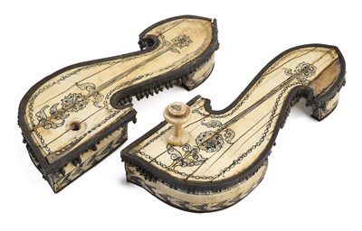 Lot 147 - A PAIR OF IVORY VENEERED WOOD SANDALS (PADUKA), PROBABLY VIZAGAPATAM, INDIA, 19TH CENTURY