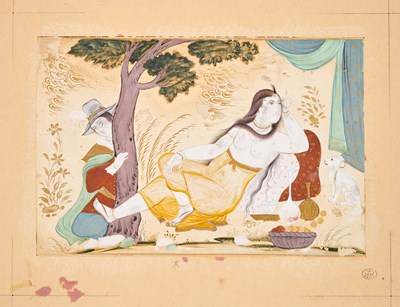 Lot 46 - A PAINTING OF A RECLINING COURTESAN, PERSIA, 18TH/19TH CENTURY