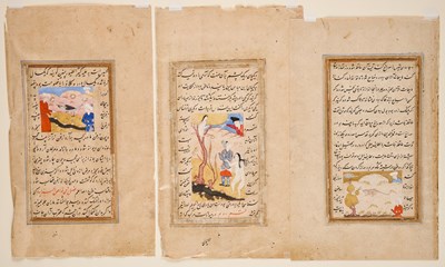 Lot 42 - THREE ILLUSTRATED MANUSCRIPT PAGES, PERSIA, CIRCA 17TH CENTURY