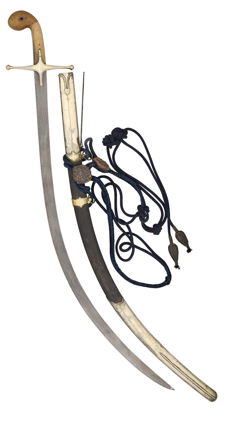 Lot 23 - A TURKISH SILVER-GILT MOUNTED SHAMSHIR, TURKISH SILVER AND TUGHRA MARKS, PROBABLY REIGN OF ABDULAZIZ