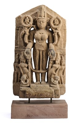 Lot 135 - A BUFF SANDSTONE STELE DEPICTING GAURI, RAJASTHAN OR CENTRAL INDIA, 11TH/12TH CENTURY
