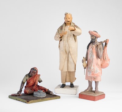 Lot 165 - THREE KRISHNANAGAR CLAY FIGURES, BENGAL, LATE 19TH CENTURY