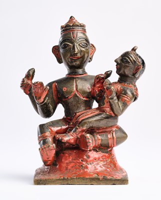 Lot 130 - AN ENAMELLED BRONZE LAKSHMINARAYANA GROUP, EASTERN INDIA, 19TH CENTURY