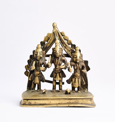 Lot 123 - A BRONZE TRIO OF DEITIES, MAHARASHTRA, WESTERN INDIA, 17TH/18TH CENTURY