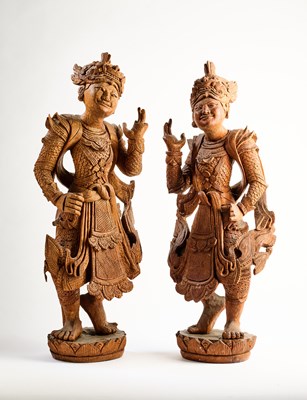 Lot 217 - TWO CARVED WOOD FIGURES, BURMA (MYANMAR), CIRCA 1900