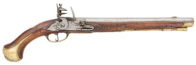 Lot 181 - A SAXON 11 BORE FLINTLOCK MILITARY HOLSTER PISTOL, REIGN OF AUGUSTUS III (1733-1763)