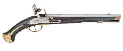 Lot 212 - A SCANDINAVIAN 16 BORE FLINTLOCK MILITARY HOLSTER PISTOL, PROBABLY SWEDISH, REIGN OF FREDERICK I