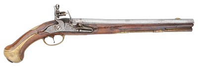 Lot 193 - A NORTH EUROPEAN 12 BORE FLINTLOCK MILITARY HOLSTER PISTOL, MID-18TH CENTURY, PERHAPS NETHERLANDISH