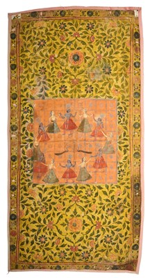 Lot 170 - AN UNUSUAL POLYCHROME-PAINTED CLOTH HANGING (PICHHAVAI), RAJASTHAN, INDIA, CIRCA 1900