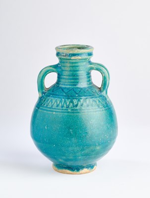 Lot 75 - A KASHAN TURQUOISE GLAZED BOTTLE, PERSIA, 12TH/13TH CENTURY