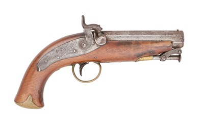 Lot 277 - A RARE IRISH 18 BORE PERCUSSION PISTOL FOR SLIGO GAOL SIGNED LEECH, CIRCA 1840