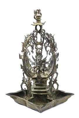 Lot 116 - A LARGE BRONZE HANGING LAMP, JAVA, INDONESIA, CIRCA 15TH CENTURY
