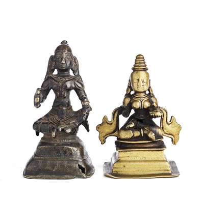 Lot 124 - TWO BRONZE FIGURES OF GODDESSES, INDIA, CIRCA 18TH CENTURY