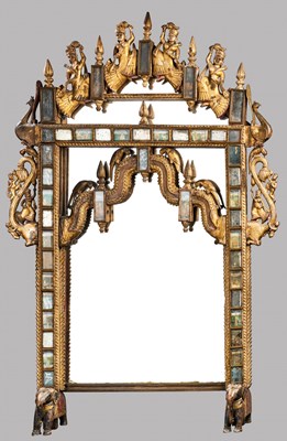 Lot 146 - A LARGE GILT WOOD MIRROR, RAJASTHAN, INDIA, 19TH CENTURY