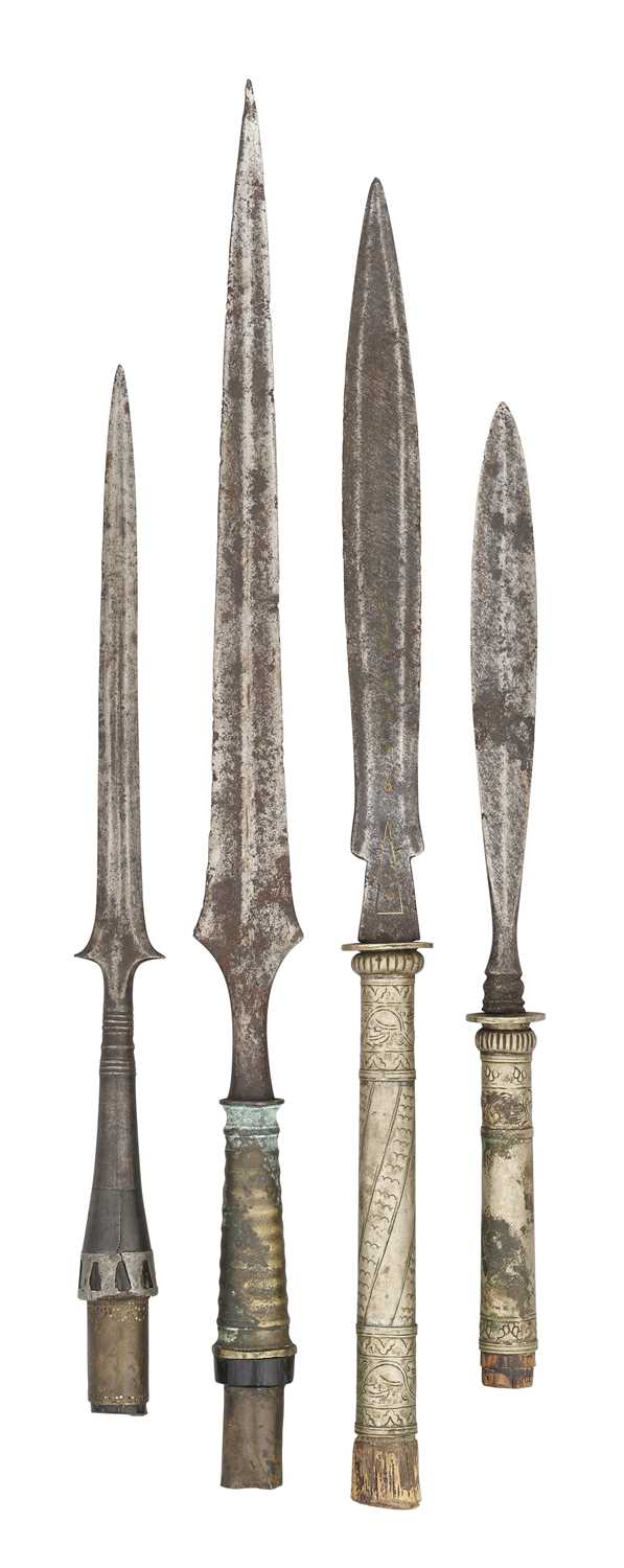 Lot 511 - FOUR INDIAN SPEARHEADS, 19TH CENTURY, POSSIBLY ASSAM