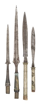 Lot 511 - FOUR INDIAN SPEARHEADS, 19TH CENTURY, POSSIBLY ASSAM
