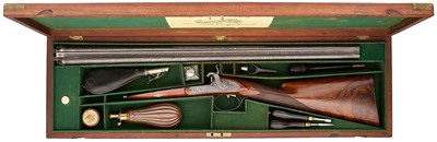 Lot 240 - A FINE CASED 16 BORE PERCUSSION D.B. SPORTING GUN WITH ECCENTRICALLY TWIST BARRELS BY PRITCHARD