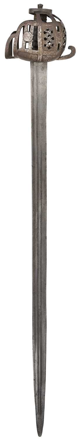 Lot 42 - A RARE ENGLISH OR LOWLAND SCOTTISH BASKET-HILTED BACKSWORD, LATE 16TH/EARLY 17TH CENTURY