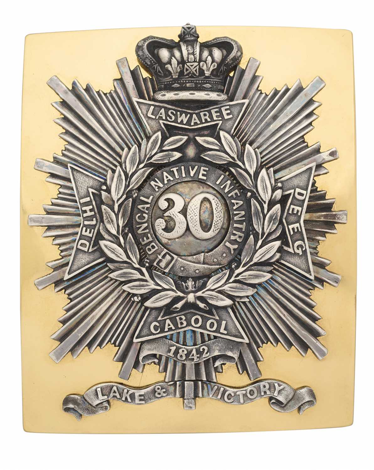 Lot 582 - A 30TH BENGAL NATIVE INFANTRY OFFICER'S SHOULDER BELT PLATE, CIRCA 1844-57