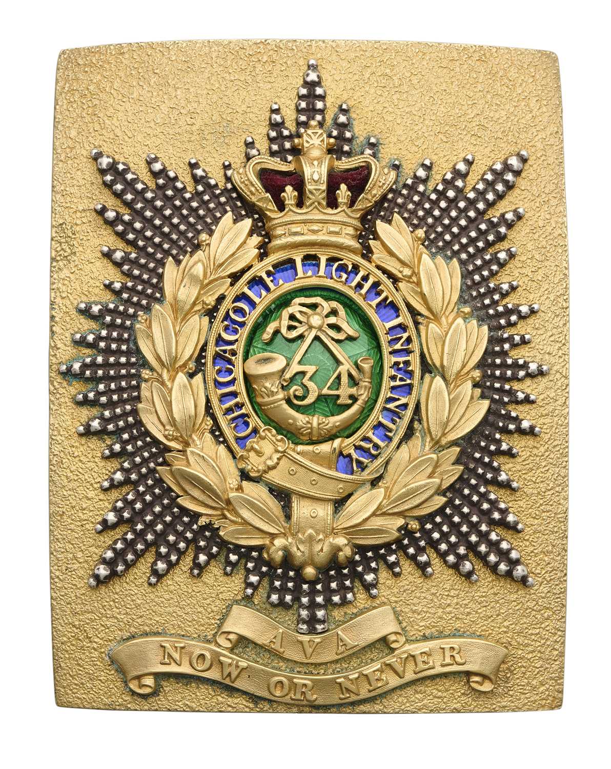 Lot 583 - A 34TH LIGHT INFANTRY (CHICACOLE) OFFICER'S SHOULDER BELT PLATE, CIRCA 1824-55