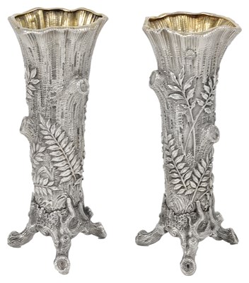Lot 183 - A PAIR OF RUSSIAN SILVER BUD VASES