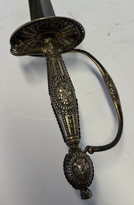 Lot 52 - AN ENGLISH SILVER-GILT HILTED SMALL-SWORD, INDISTINCT SILVER MARKS, LATE 18TH CENTURY
