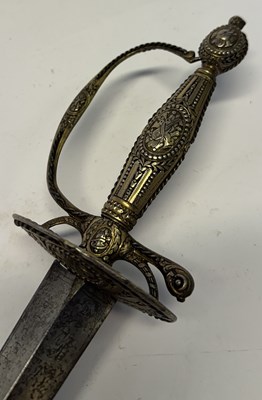 Lot 52 - AN ENGLISH SILVER-GILT HILTED SMALL-SWORD, INDISTINCT SILVER MARKS, LATE 18TH CENTURY