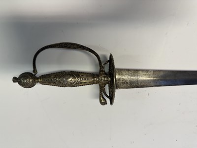 Lot 52 - AN ENGLISH SILVER-GILT HILTED SMALL-SWORD, INDISTINCT SILVER MARKS, LATE 18TH CENTURY
