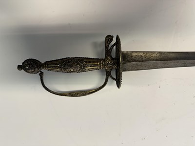 Lot 52 - AN ENGLISH SILVER-GILT HILTED SMALL-SWORD, INDISTINCT SILVER MARKS, LATE 18TH CENTURY
