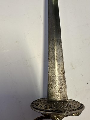 Lot 52 - AN ENGLISH SILVER-GILT HILTED SMALL-SWORD, INDISTINCT SILVER MARKS, LATE 18TH CENTURY