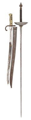 Lot 95 - A CONTINENTAL EPEE DU COMBAT, AND A FRENCH MODEL 1866 CHASSEPOT BAYONET, BOTH 19TH CENTURY