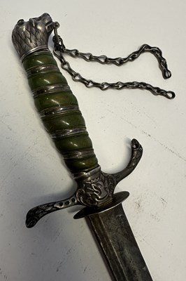 Lot 92 - AN ENGLISH SILVER-MOUNTED HUNTING HANGER, INDISTINCT SILVER HALLMARKS AND MAKER’S MARK, CIRCA 1770