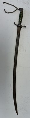 Lot 92 - AN ENGLISH SILVER-MOUNTED HUNTING HANGER, INDISTINCT SILVER HALLMARKS AND MAKER’S MARK, CIRCA 1770