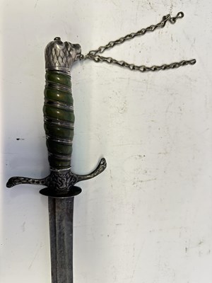 Lot 92 - AN ENGLISH SILVER-MOUNTED HUNTING HANGER, INDISTINCT SILVER HALLMARKS AND MAKER’S MARK, CIRCA 1770