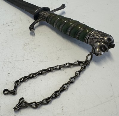Lot 92 - AN ENGLISH SILVER-MOUNTED HUNTING HANGER, INDISTINCT SILVER HALLMARKS AND MAKER’S MARK, CIRCA 1770