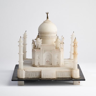 Lot 166 - A CARVED ALABASTER MODEL OF THE TAJ MAHAL, INDIA, CIRCA 1910