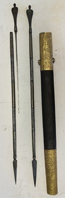 Lot 18 - A RARE PAIR OF PERSIAN JARIDS IN THEIR SCABBARD, QAJAR, 19TH CENTURY