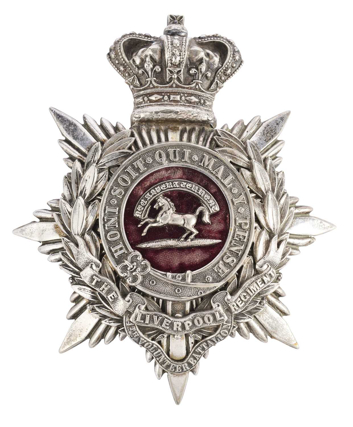 Lot 578 - A 4TH VOLUNTEER BATTALION KING'S LIVERPOOL REGIMENT OFFICER'S HELMET PLATE, CIRCA 1888-1901