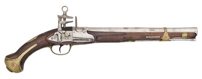 Lot 221 - A SPANISH COLONIAL 12 BORE MIQUELET-LOCK CAVALRY BELT PISTOL, REIGN OF CHARLES IV (1788-1808)