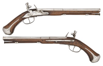 Lot 211 - A RARE PAIR OF SWISS 45 BORE FLINTLOCK BELT PISTOLS, DATED 1687
