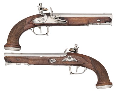 Lot 210 - A PAIR OF LIÈGE 14 BORE FLINTLOCK OFFICER’S PISTOLS, UNSIGNED, EARLY 19TH CENTURY